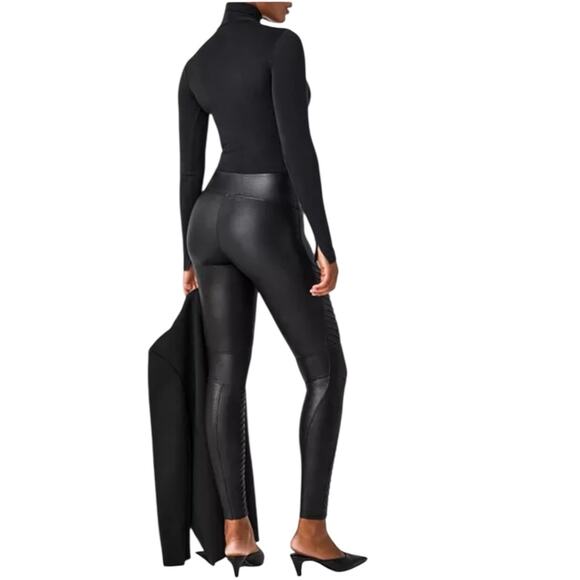 Spanx Moto Faux Leather Leggings Black Size Large - Picture 2 of 11
